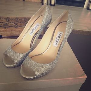 NEW Jimmy Choo Luna 100 Glitter Peep Toe